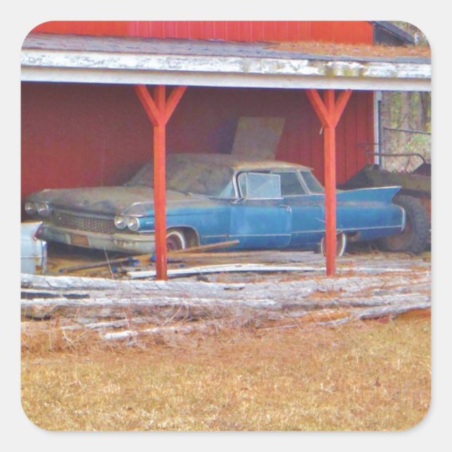 Pegatina Cuadrada AZUL SADAND DEVILLE Antique 1960 (Anverso)