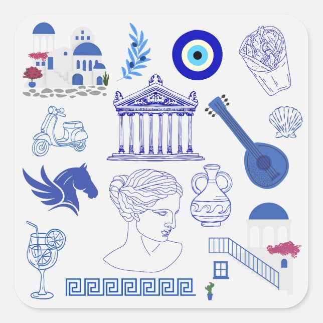 Pegatina Cuadrada Azul y Blanco de Grecia (Anverso)