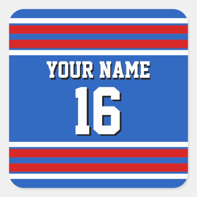 Pegatina Cuadrada Azul zafiro con franjas blancas rojas Jersey (Anverso)