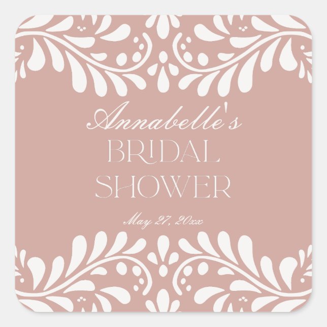 Pegatina Cuadrada Azulejo de Talavera Rosa Fiesta Española Despedida (Anverso)