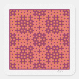 Pegatina Cuadrada azulejo geométrico salmón y fucsia Hitomezashi