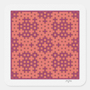 Pegatina Cuadrada azulejo geométrico salmón y fucsia Hitomezashi