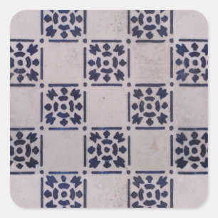 Pegatina Cuadrada Azulejo Holandés Antiguo Patrón Azul Blanco Delft