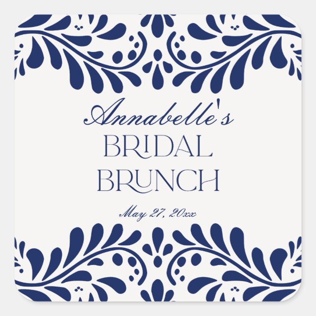 Pegatina Cuadrada Azulejo Talavera Azul Desayuno Nupcial de Fiesta E (Anverso)