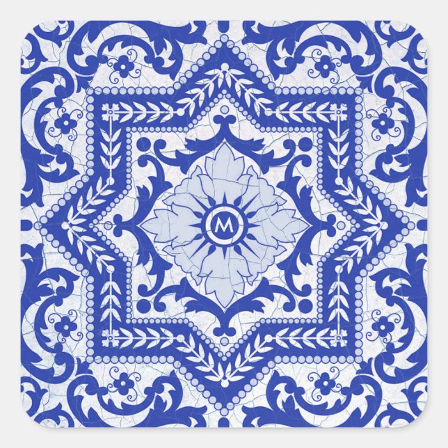 Pegatina Cuadrada Azulejo Vintage (Anverso)