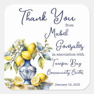 Pegatina Cuadrada Azulejos azules de Amalfi favores de matrimonio de