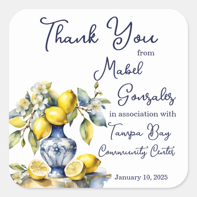 Pegatina Cuadrada Azulejos azules de Amalfi favores de matrimonio de (Anverso)