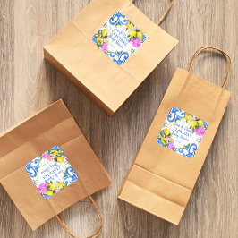 Pegatina Cuadrada Azulejos azules limón Bougainvillea Amalfi bebé du