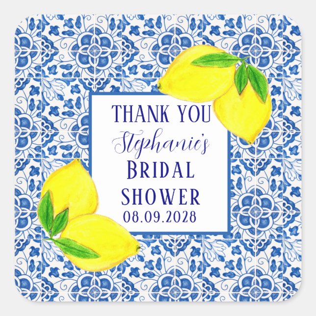 Pegatina Cuadrada Azulejos portugueses Despedida de soltera mediterr (Anverso)