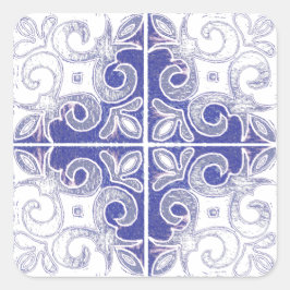 Pegatina Cuadrada Azulejos portugueses inspiran a Swirl Blue White