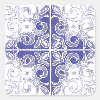 Pegatina Cuadrada Azulejos portugueses inspiran a Swirl Blue White