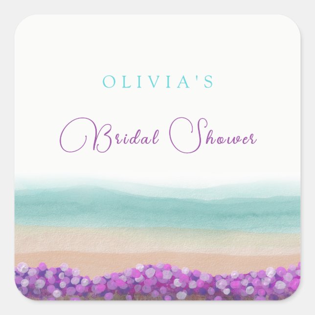 Pegatina Cuadrada Azure Coast en Flor Bridal Shower  (Anverso)
