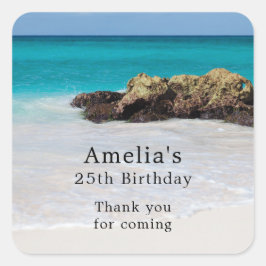 Pegatina Cuadrada Azure Ocean Sandy Beach Photo Birthday Gracias