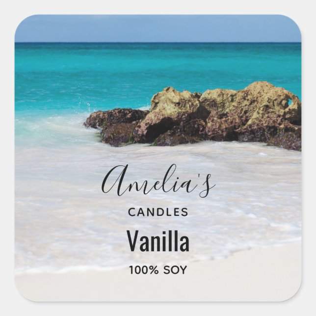 Pegatina Cuadrada Azure Ocean Sandy Beach Photo - Candle Business (Anverso)