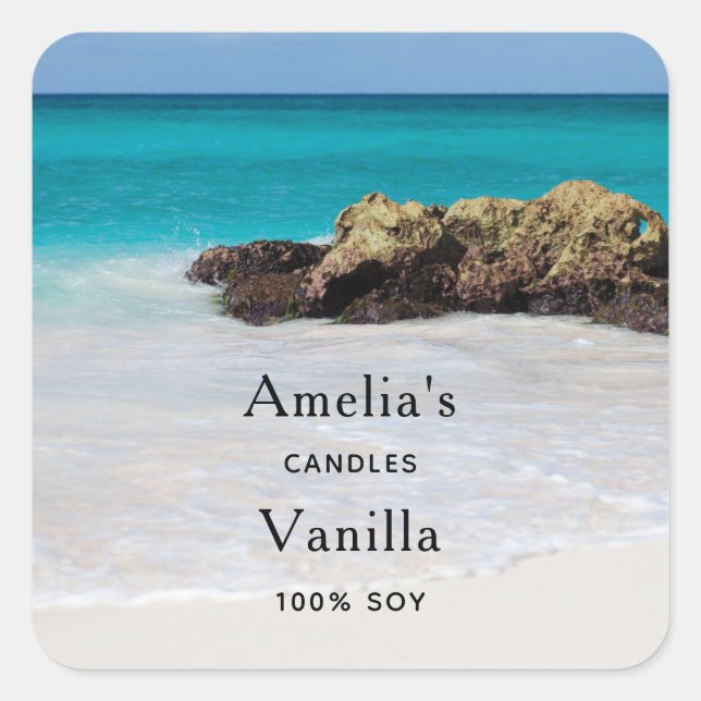 Pegatina Cuadrada Azure Ocean Sandy Beach Photo Candle Business (Anverso)