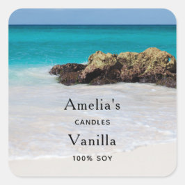 Pegatina Cuadrada Azure Ocean Sandy Beach Photo Candle Business