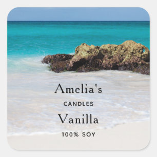 Pegatina Cuadrada Azure Ocean Sandy Beach Photo Candle Business