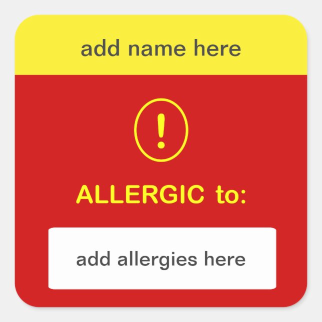 Pegatina Cuadrada b3 - PERSONALIZAR ESTE ~ Añadir nombre + alergia. (Anverso)