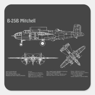 Pegatina Cuadrada B-25B Mitchell Doolittle - Airplane Blueprint PD