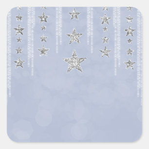 Pegatina Cuadrada Baby Blue y Estrellas de Brillo Plateado Fiesta Sw