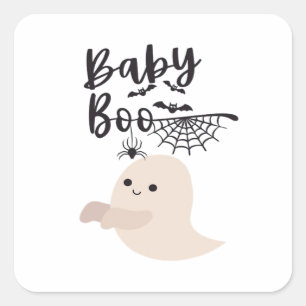 Pegatina Cuadrada Baby Boo Cute Halloween Imprimir Estilo de Vintage