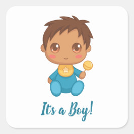 Pegatina Cuadrada Baby Boy Blue Jumpsuit Personalizado Textos