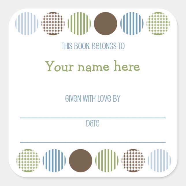 Pegatina Cuadrada Baby Boy Mod Polka Dot nombre de placa (Anverso)