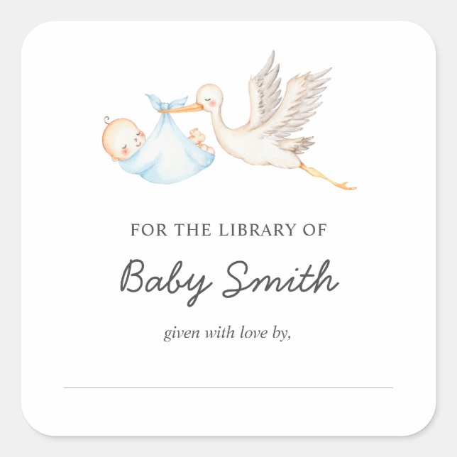 Pegatina Cuadrada Baby Boy Storm Shower Bookplate (Anverso)