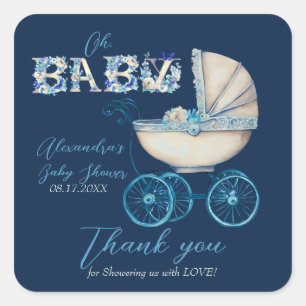 Pegatina Cuadrada Baby Carrie Boy Baby Shower Gracias