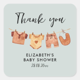 Pegatina Cuadrada Baby Clothes Baby Shower Gracias