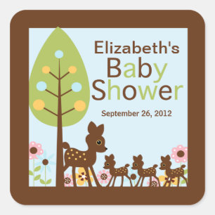 Pegatina Cuadrada Baby Deer Triplets Invitación a múltiples Baby Sho