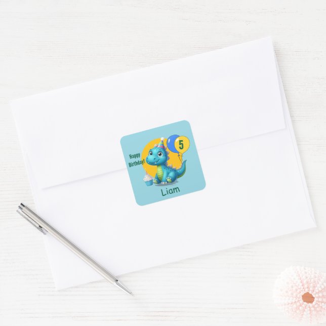 Pegatina Cuadrada Baby Dino Birthday Sticker (Sobre)