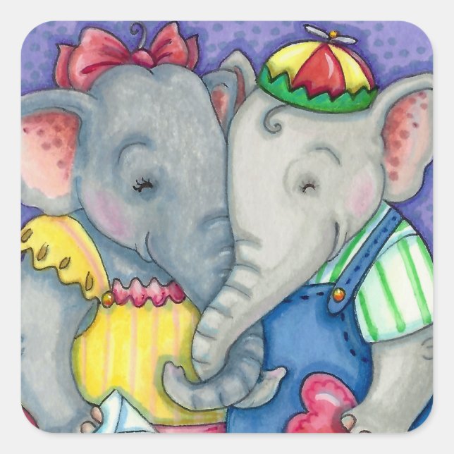 PEGATINA CUADRADA BABY ELEFANTES PRIMERO AMOR, AMIGOS CUTOS PACHIDER (Anverso)