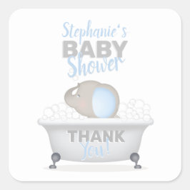 Pegatina Cuadrada Baby Elephant Bubble Bath Boy Baby Shower