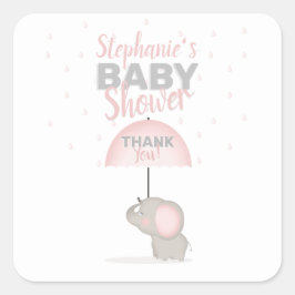Pegatina Cuadrada Baby Elephant Pink Baby Shower