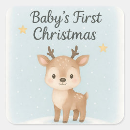 Pegatina Cuadrada Baby first christmas reindeer cute pastel holiday 