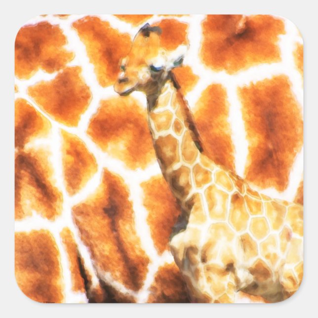 Pegatina Cuadrada Baby Giraffe (Anverso)