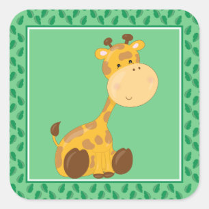 Pegatina Cuadrada Baby Giraffe   Fiesta Safari Animals