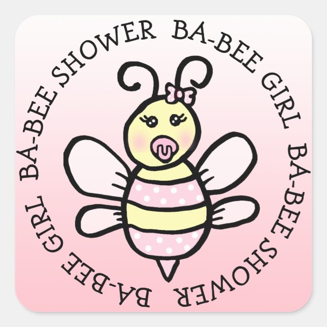 Pegatina Cuadrada Baby Girl Ba-Bee Shower (Anverso)