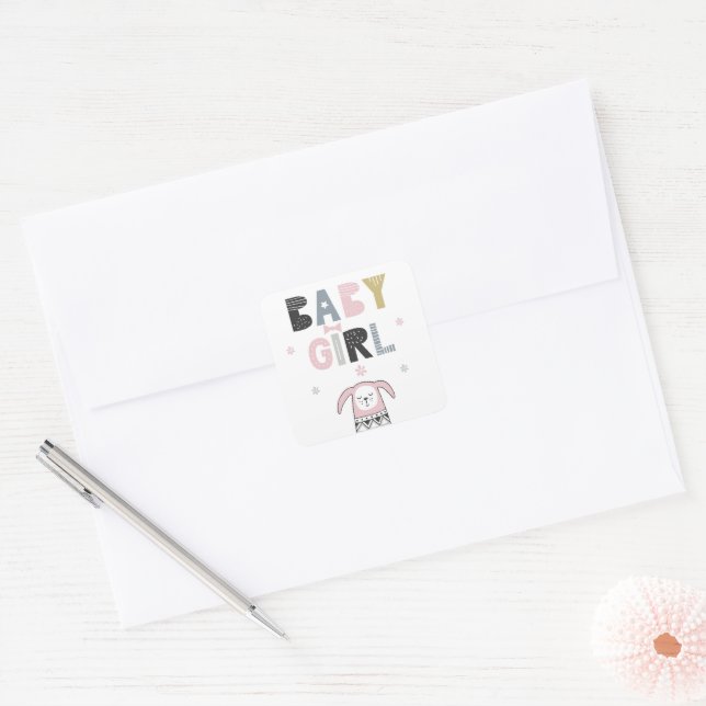 Pegatina Cuadrada Baby Girl Cute Girly Animal (Sobre)