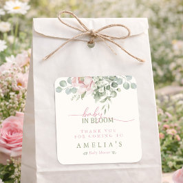 Pegatina Cuadrada Baby in Bloom Baby Girl Shower Thank You