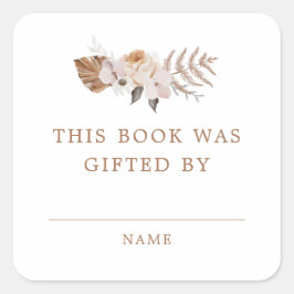 Pegatina Cuadrada Baby In Bloom Dark Terracotta Boho Book Gift