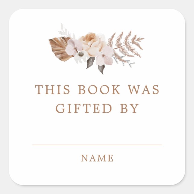 Pegatina Cuadrada Baby In Bloom Dark Terracotta Boho Book Gift (Anverso)