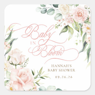 Pegatina Cuadrada Baby in Bloom Florals Baby Shower