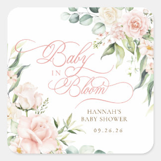 Pegatina Cuadrada Baby in Bloom Florals Baby Shower