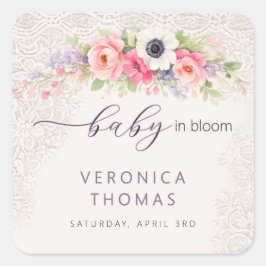 Pegatina Cuadrada Baby in Bloom Sweet Floral Baby Shower