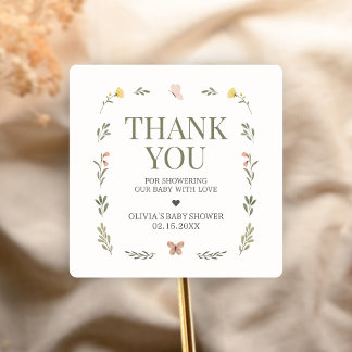 Pegatina Cuadrada Baby in Bloom Wildflower Baby Shower