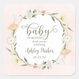 Pegatina Cuadrada Baby In Bloom Wildflower Baby Shower Gracias