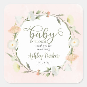 Pegatina Cuadrada Baby In Bloom Wildflower Baby Shower Gracias