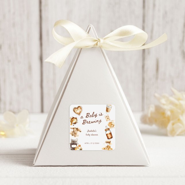 Pegatina Cuadrada Baby Is Brewing Coffee Brown Baby Shower (Subido por el creador)